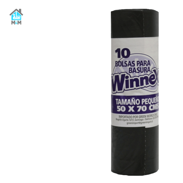 rollo 10 bolsa basura tamaño pequeño 50 70 winnex etiqueta morado