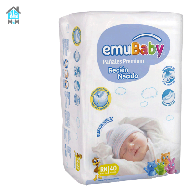 40 pañales bebe emubaby premium talla rn recien nacido