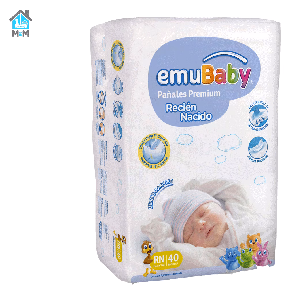 40 pañales bebe emubaby premium talla rn recien nacido