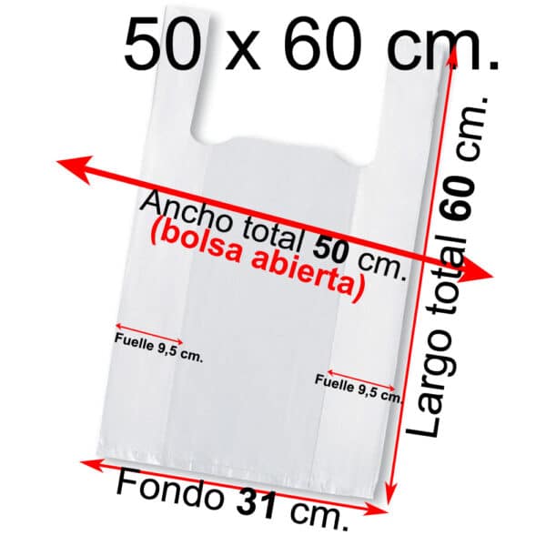 bolsa plastica camiseta 50 60 blanca