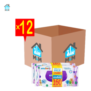 caja 12 paquetes 160 toallitas humedas bebe emubaby sin tapa