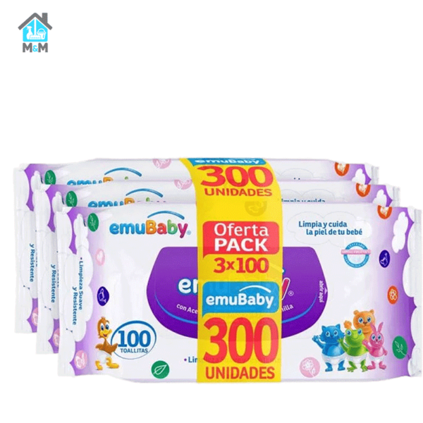 pack oferta 300 toallitas humedas bebe emubaby sin tapa