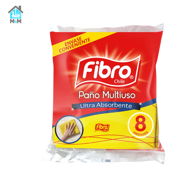 pack 8 paños multiuso amarillo ultra absorbente fibro