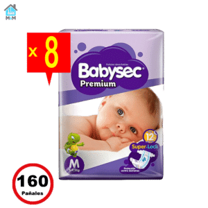 8 paquetes 160 pañales bebe babysec premium talla m morado