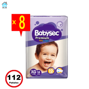 8 paquetes 112 pañales bebe babysec premium talla xg morado