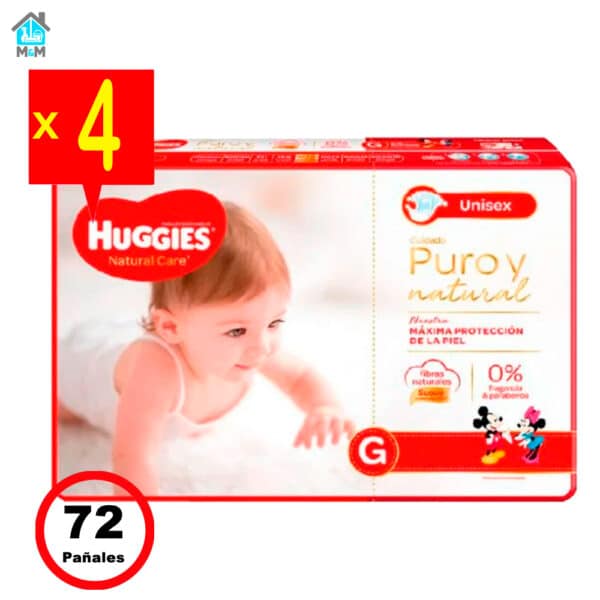 4 paquetes 72 pañales bebe huggies natural care talla g mickey minnie mouse