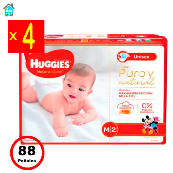 4 paquetes 88 pañales bebe huggies natural care talla m mickey minnie mouse