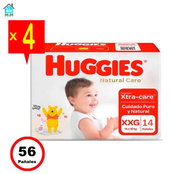 4 paquetes 56 pañales bebe huggies natural care talla xxg winnie disney