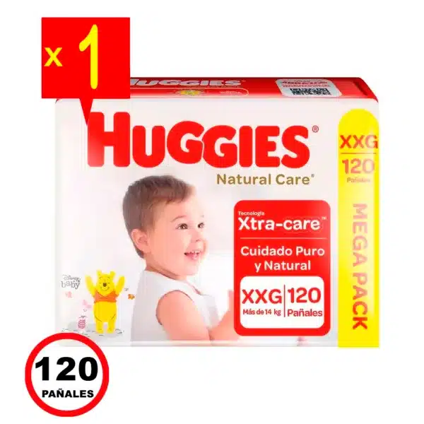 paquete 120 pañales mega pack huggies natural care natural care talla xxg