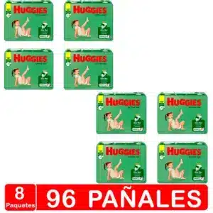 8 paquetes 96 pañales bebe hugigies active sec xxxg verde