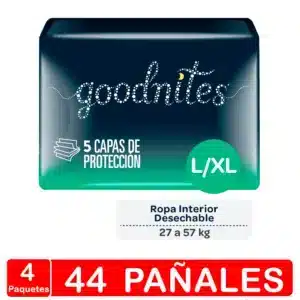 4 paquetes ropa interior 44 pañales goodnites talla l xl azul y verde