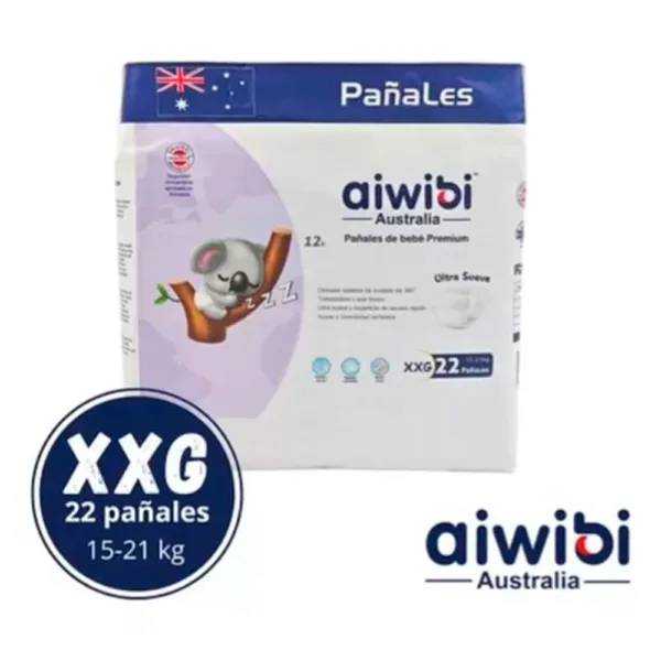 paquete 22 pañales premium ultra suave aiwibi australia koala talla xxg