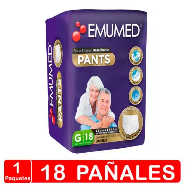 paquete ropa interior 18 pañales pants adulto unisex emumed talla g morado