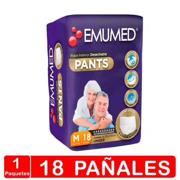 paquete ropa interior 18 pañales pants adulto unisex emumed talla m morado