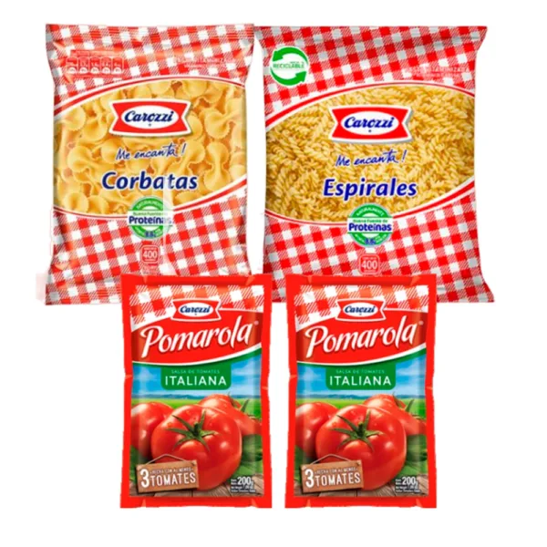 pack fideos carozzi corbatas y espirales mas 2 doypack salsa de tomate italiana pomarola