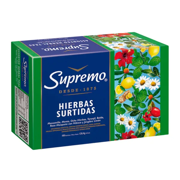 caja te supremo hierbas surtidas 7 sabores 100 bolsitas