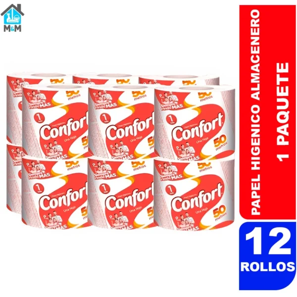 paquete 12 rollos papel higienico ultra hoja confort
