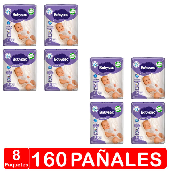 manga 8 paquetes 160 pañales babysec premium talla p