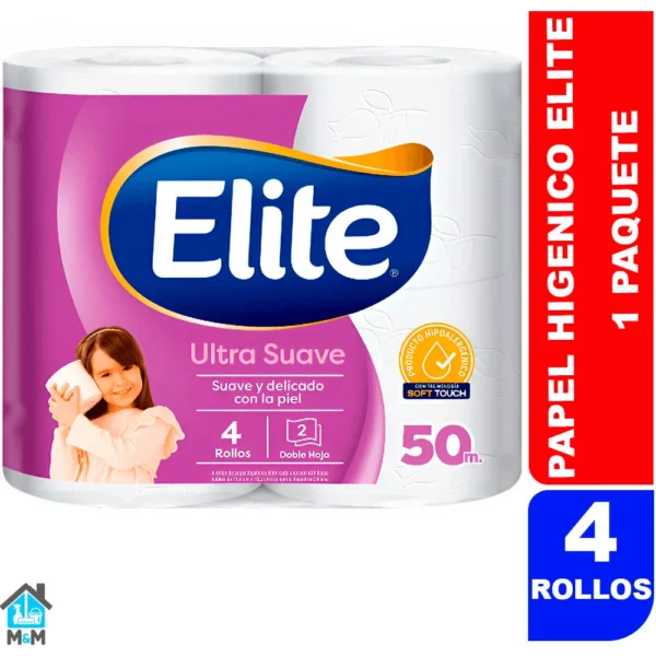 paquete 4 rollos papel higienico elite ultra suave doble hoja