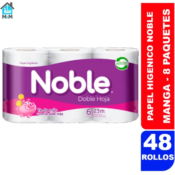 manga 8 paquetes 48 rollos papel higienico doble hoja noble