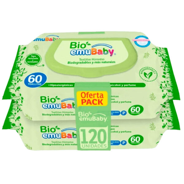 toallitas humedas biodegradables pack 120 unidades emubaby