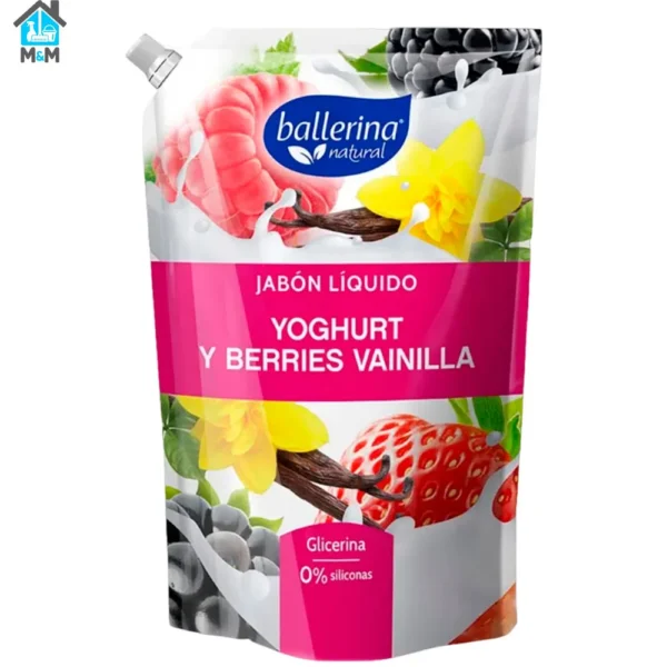 doypack jabon liquido ballerina yoghurt y berries vainilla glicerina sin siliconas