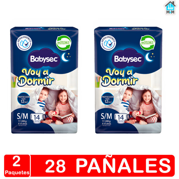 2 paquetes 28 pañales bebe babysec voy a dormir talla s m hipoalergenico reciclable