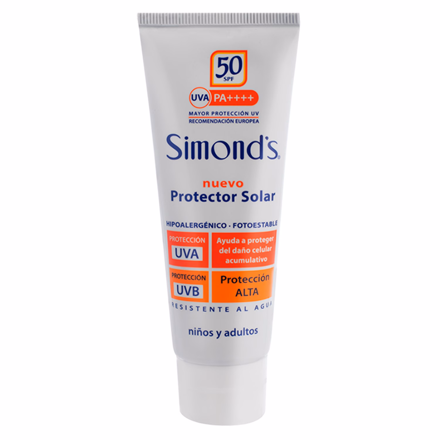pomo protector solar simond's niños y adultos hipoalergenico 50 resistente agua blanco y naranjo