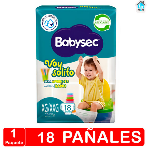 1 paquete 18 pañales bebe babysec voy solito al baño talla xg xxg hipoalergenico