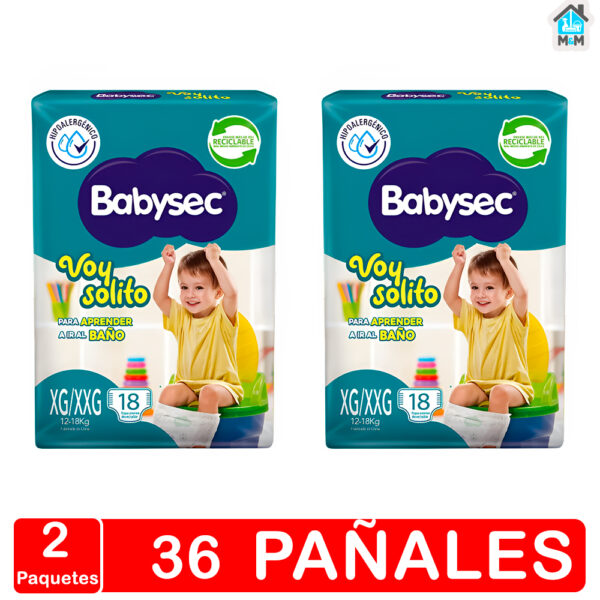 2 paquetes 36 pañales bebe babysec voy solito talla xg xxg hipoalergenico