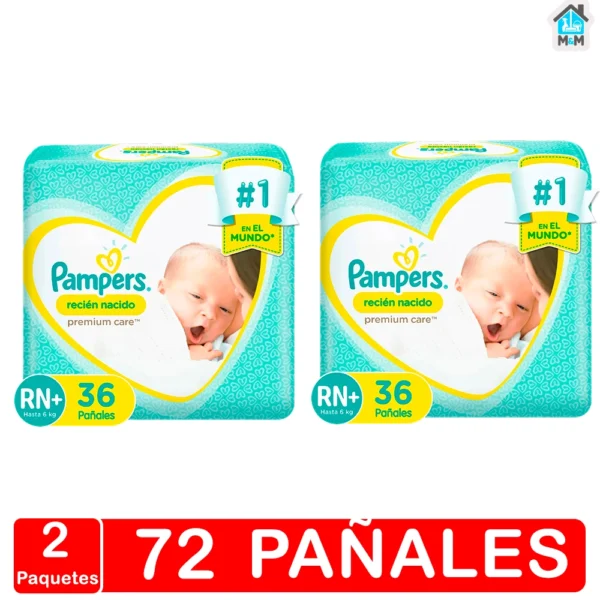 Pañales Pampers Premium Care Talla Rn+ 72 unidades