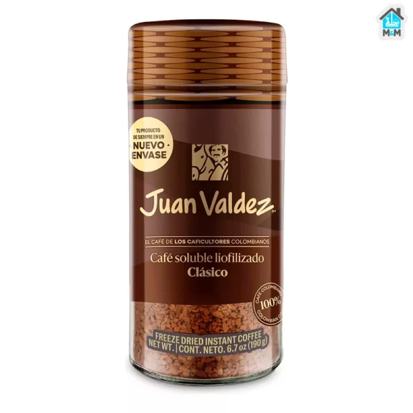 frasco vidrio cafe soluble liofilizado clasico juan valdez colombiano 190 gr