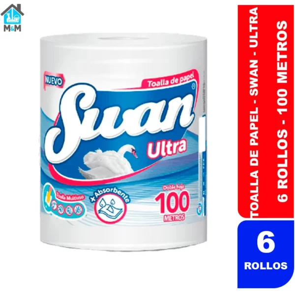 Toalla de papel Swan Ultra – 100 Metros – Doble Hoja - Manga 6 rollos