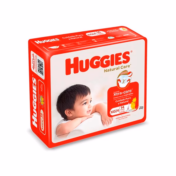 paquete pañal bebe huggies natural care talla xg 14 unidades rojo
