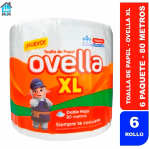 Toalla de Papel - Ovella XL - 80 Metros - Doble Hoja - Manga 6 Rollos