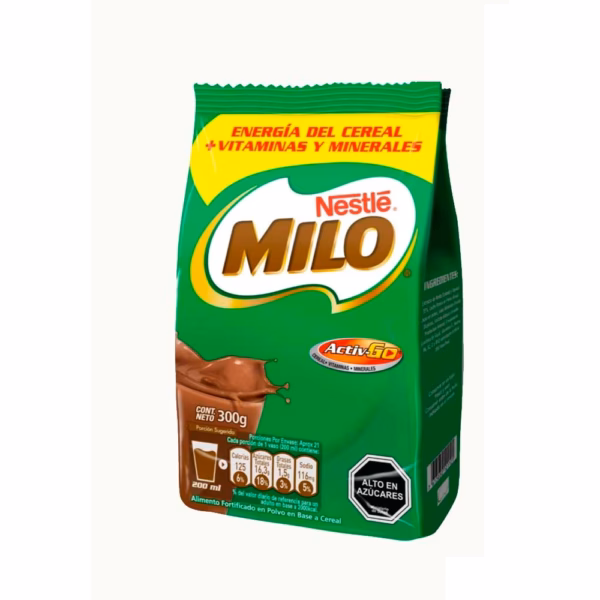 Saborizante Para Leche Milo Activ-go Chocolate Bolsa 300 G