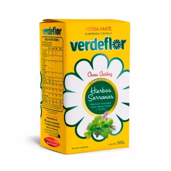 paquete yerba mate hierbas serranas verde flor amarillo industria argentina amarilla