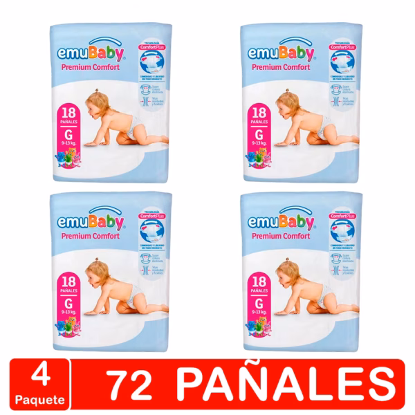Pañales Emubaby Confort – Talla Grande(g) – 72 Unidades